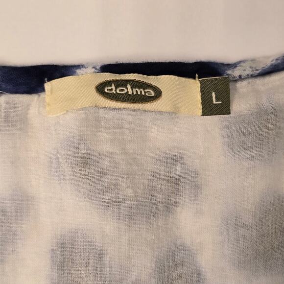 Dolma Boho Tie Dye Blouse L Blue White Cotton Lightweight Tunic Side Slit Top - Picture 4 of 8